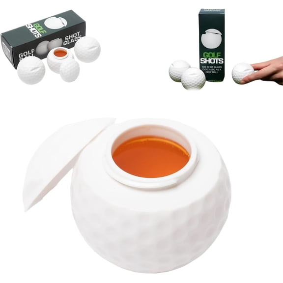 Golf Ball Shot Glasses With Lid - 1.5oz Novelty Glasses for Golf Enthusiasts, White