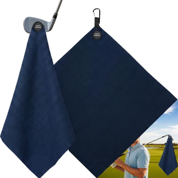 Mircrofiber Golf Magnetic Towel, 16" x 24", Golf Towel Magnet, Premium Ultra-Absorbent Waffle Pattern Microfiber Golf Towel with Magnet & Clip for Golf Carts or Clubs, Golf Gear Navy Blue