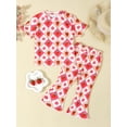 thumbnail image 2 of Nygoyerh Toddler Kids Girls Summer Cute Outfits Strawberry/Floral Print Short Sleeve T-shirt with Flare Pants 2Pcs Little Girls Casual Long Pants Sets 18M 24M 3T 4T 5T 6T, 2 of 9