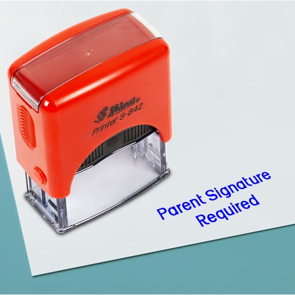 Printtoo Parent Signature Required Self Inking Rubber Stamp Pre,Inked Office Stamp, Home Office Business Stationery, 38 x 14 mm, Blue