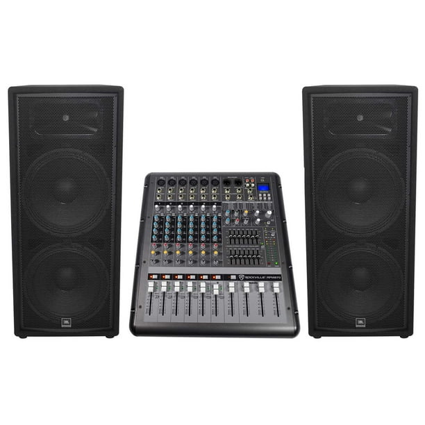 JBL JRX225 Dual 15" 4000w DJ/PA Speakers+Powered 8Channel Mixer w/USB