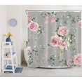 thumbnail image 2 of Vintage Floral Shower Curtain for Bathroom Blooming Pink Rose and Green Leaf on Grey Bathroom Shower Curtain Nature Flower Plant Shower Curtain Bath Accessories Home Decor with 12 Hooks 72x78 Inches, 2 of 6