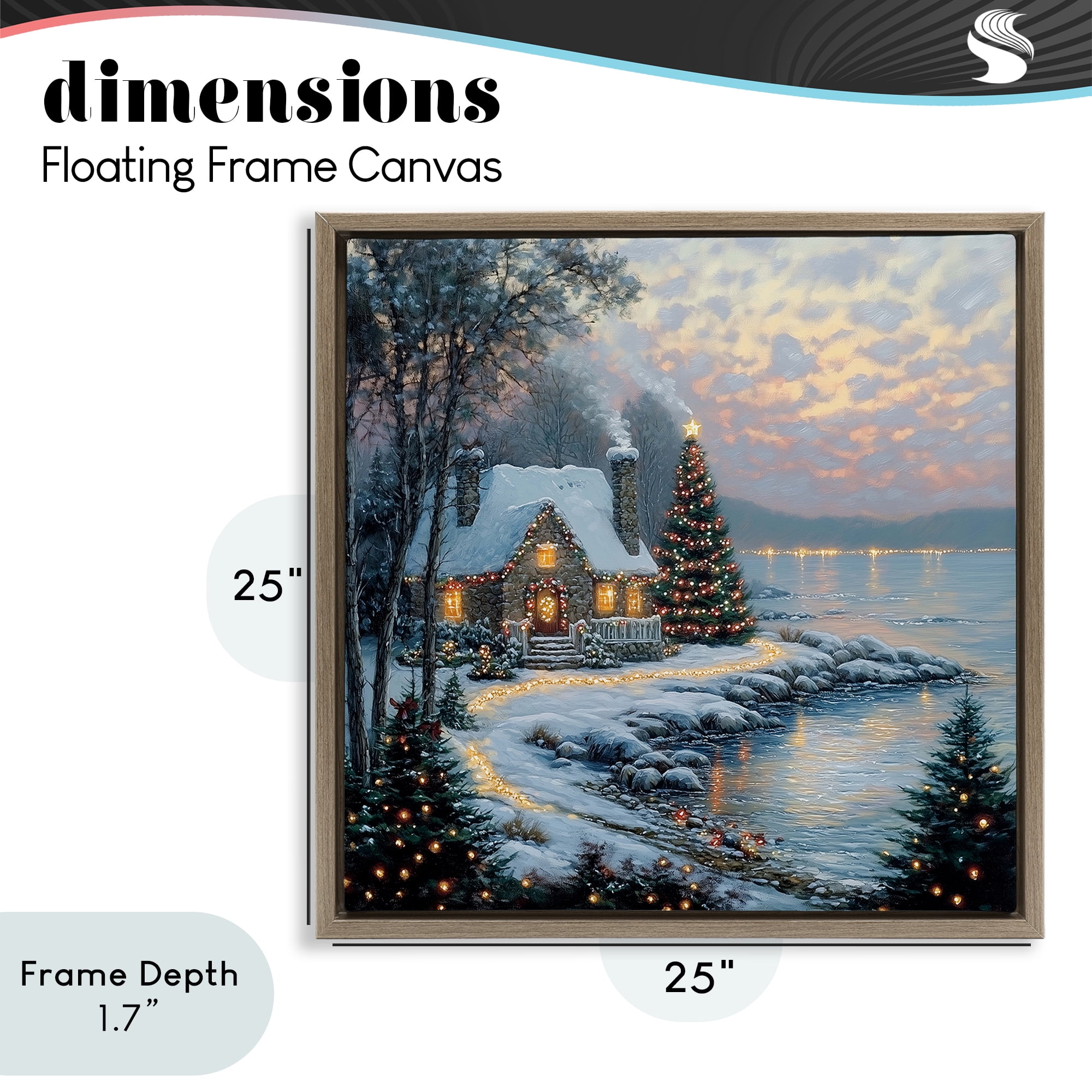 Stupell Industries Snowy Lit Cottage by Lake Brown Framed Floater Canvas Wall Art, design by Heidi Kuntz
