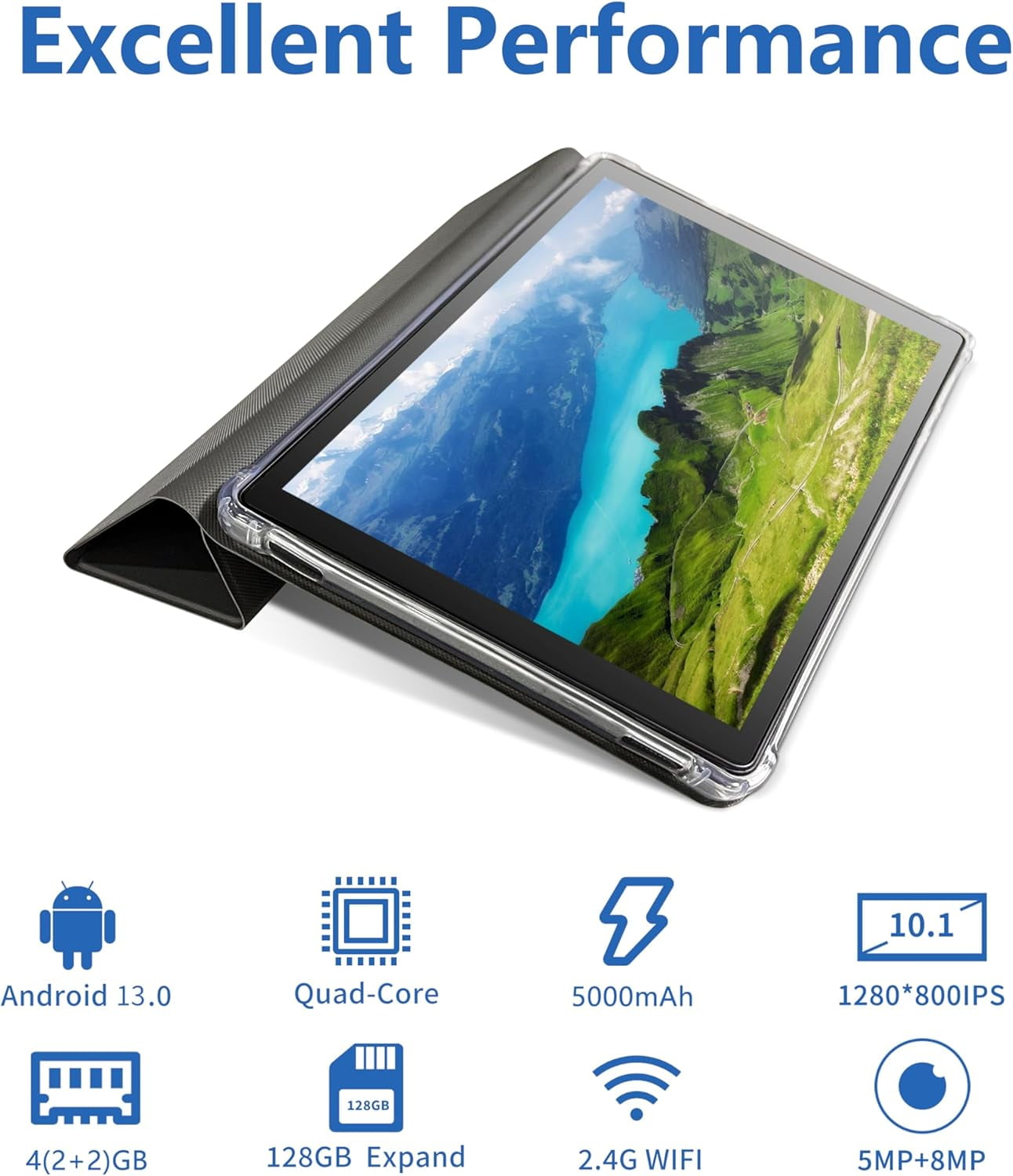 Android 13 Tablet,10 Inch Tablets with Protective Case, Quad Core Processor, 5.0MP Front+8.0MP Rear Camera, 5000mAh Bluetooth IPS Tablets, Wi-Fi Tablet