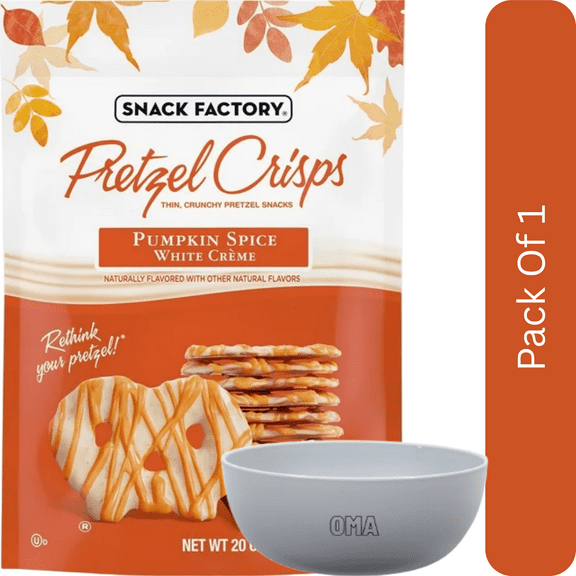 Snack Factory Pumpkin Spice White Crème Pretzel Crisps, 20 oz, With Olive White Bowl By OMA