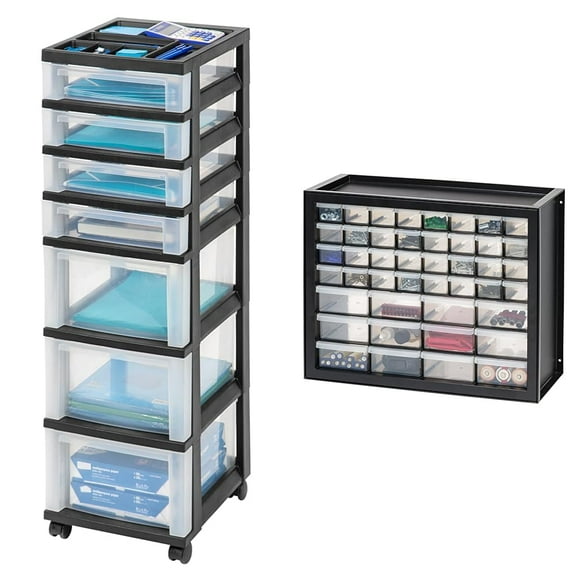 IRIS USA Craft Organizers and Storage, Rolling Storage Cart for Classroom Supplies, Storage Organizer & USA 44 Drawer Stackable Storage Cabinet for Hardware Parts Crafts
