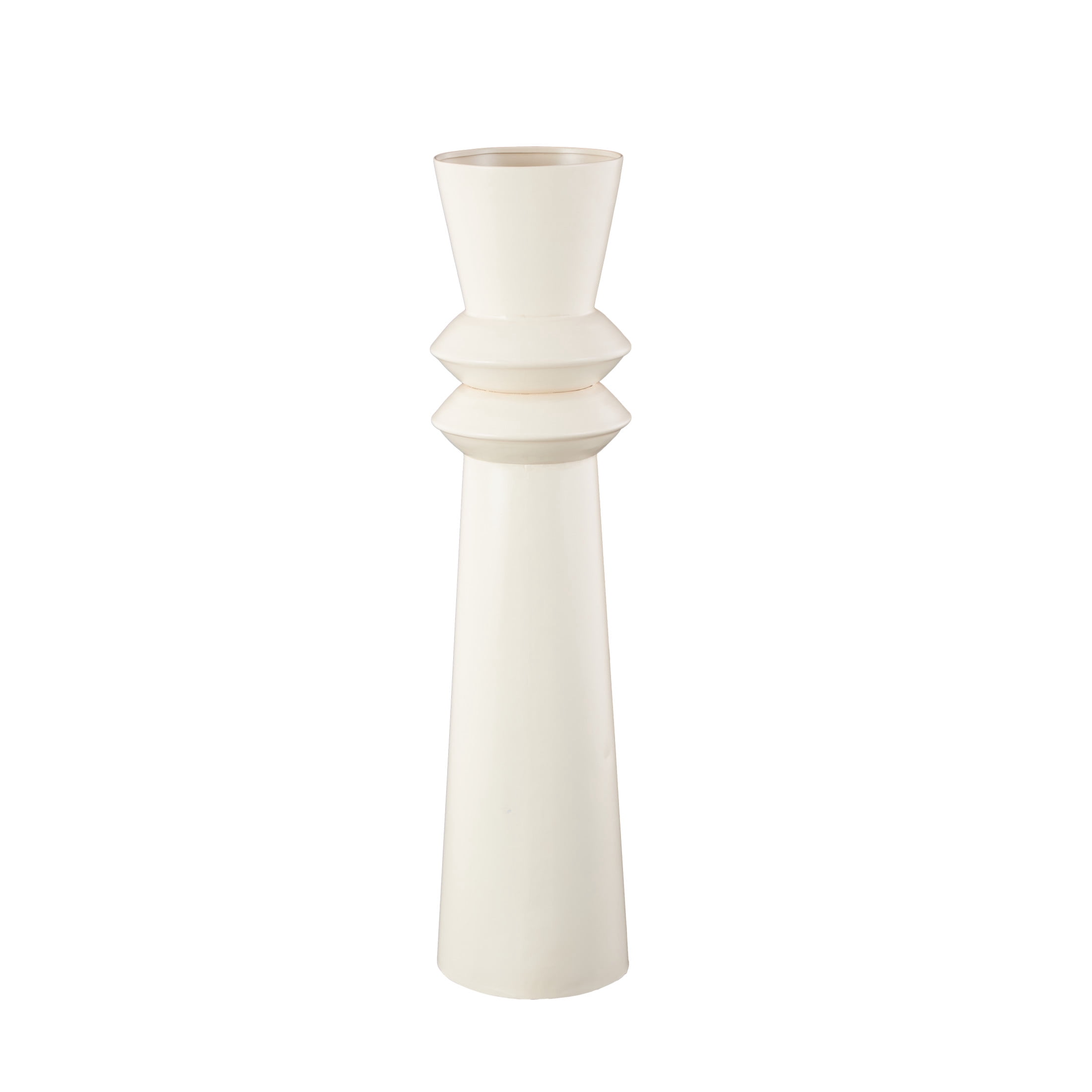 DecMode 32" Tall Art Deco Fluted Floor Cream Metal Vase