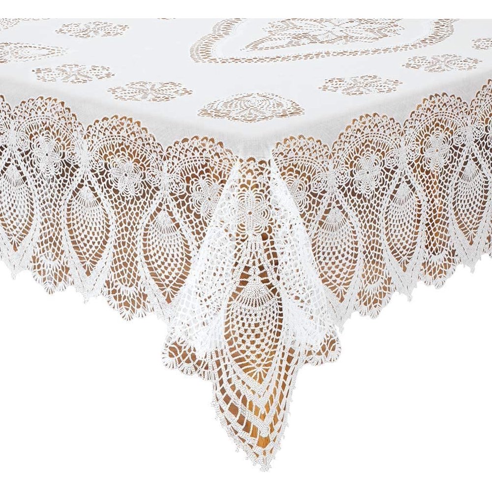 Kovot White Lace Vinyl Table Cover 60" x 104" Oblong