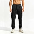 thumbnail image 4 of Men's Fleece Multi Pocket Sweatpants Loose Fit Cuffed Ankle Casual Joggers with Drawstring Elastic Waist Solid Color Lounge Trousers for Winter, 4 of 7