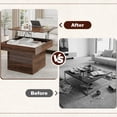thumbnail image 6 of Blotout Lift Top Coffee Table with LED Lights, Square Coffee Table with Hidden Storage, Adjustable Lift Tabletop, Modern Wood Central Table for Living Room, Brown, 6 of 9