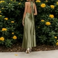 thumbnail image 4 of Women's Sexy Satin Party Dress Elegant Neck Long Slit Evening Gown For Dinner Party Night Out Spring Summer, 4 of 6
