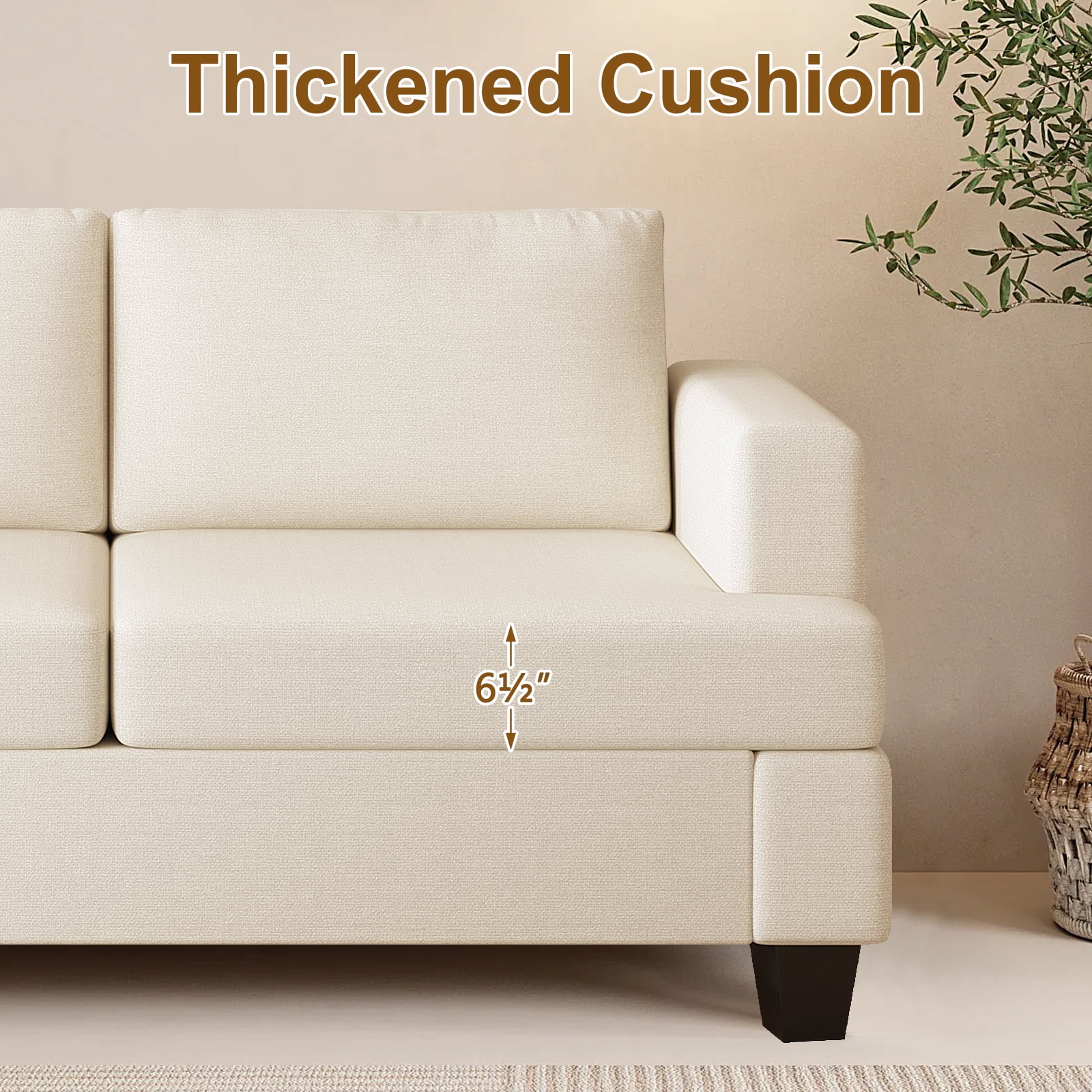 Furniliving 61.75” W Loveseat Sofa, 2 Seat Love Seat Sofa with Armrests, Comfy Couches for Living Room, Bedroom, Apartment and Office (Beige)