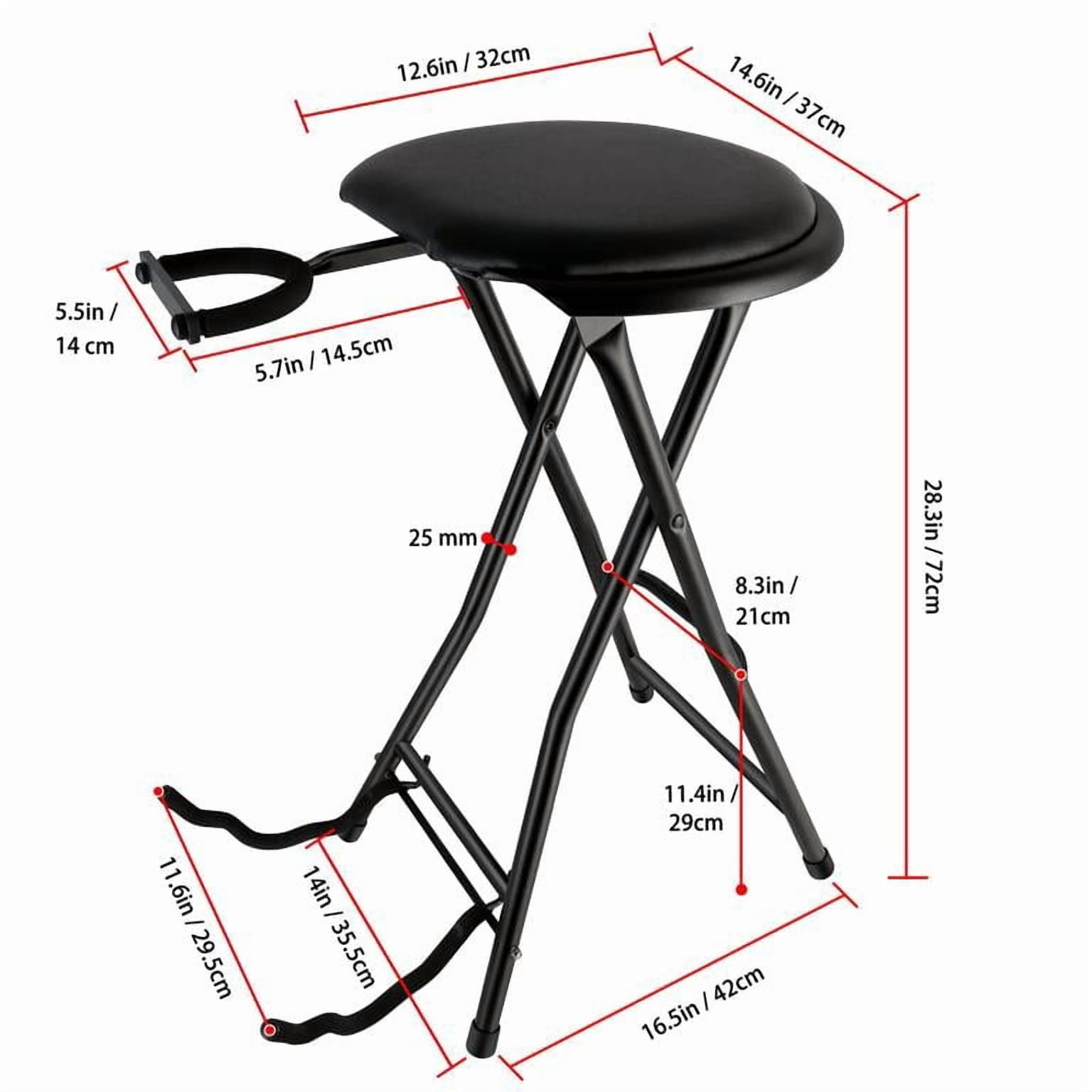 Dapmiu No Backrest Guitar Stool, Foldable with Built-in Stand, Retractable Hook, Faux Leather Padded Seat & Foot Rest, Heavy-Duty for Musicians