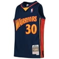 thumbnail image 2 of Youth Mitchell & Ness Stephen Curry Navy Golden State Warriors 2009-10 Hardwood Classics Swingman Throwback Jersey, 2 of 3