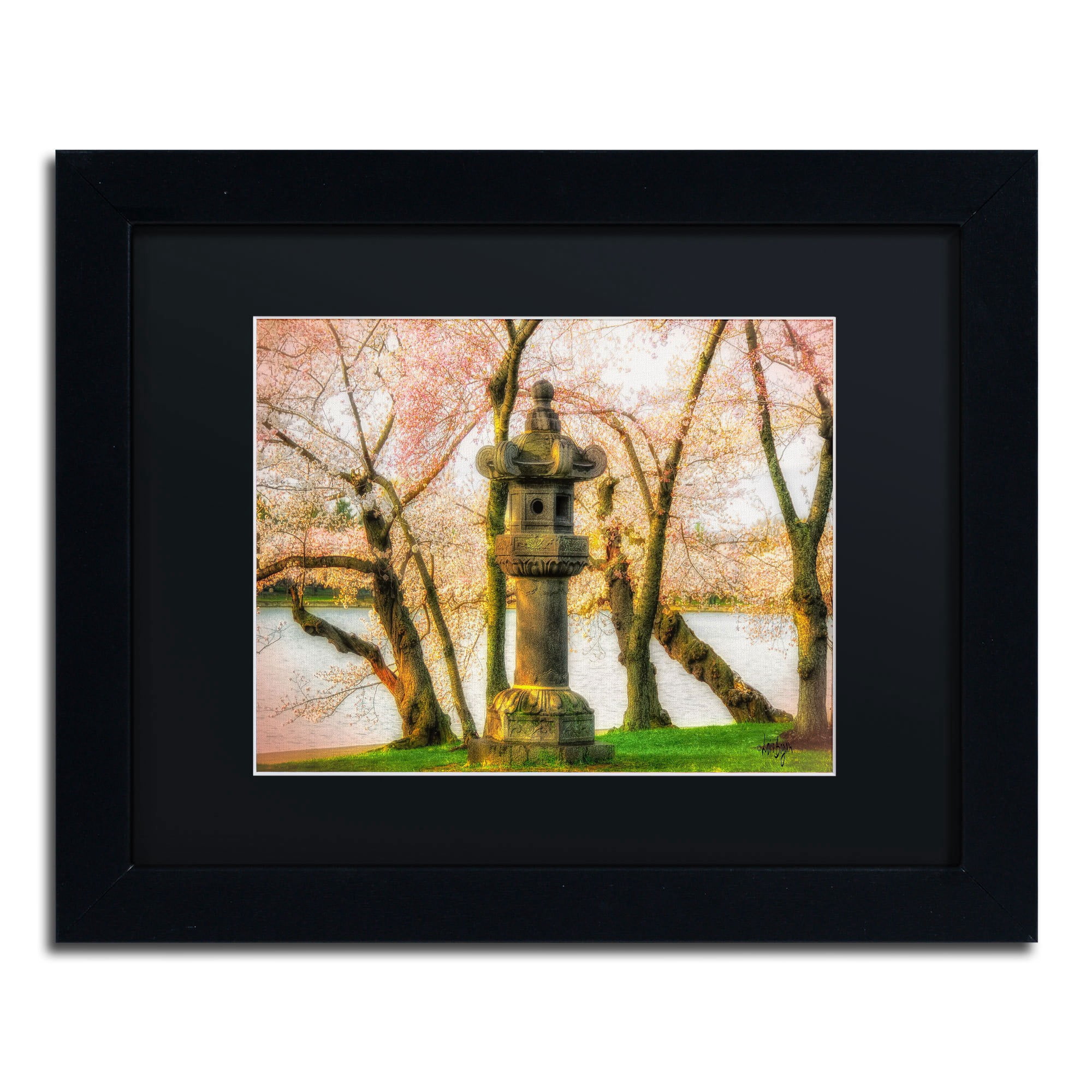 Trademark Fine Art "Japanese Stone Lantern" Canvas Art by Lois Bryan, Black Mat, Black Frame