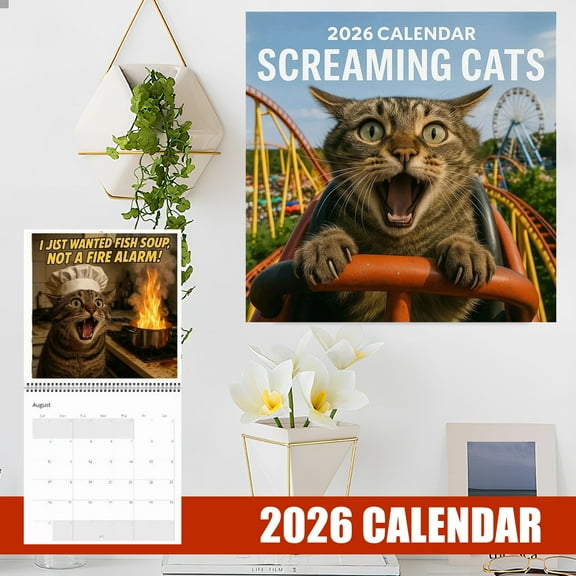 Wizlet 2026 Wall Calendar - Funny Cats Calendar, Screaming Cats Themed, Decorative Wall Calendar for Home Office Bedroom, Holidays Reminder