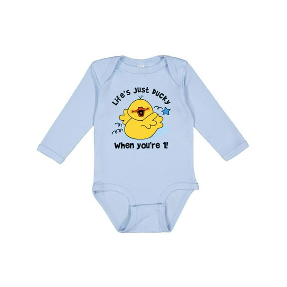 Inktastic Life's Ducky 1st Birthday Boys or Girls Long Sleeve Baby Bodysuit