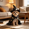 thumbnail image 5 of Gold Print Wizard Hat & Cape Pet Set, Comfortable Seasonal Outfit for Small Medium Large Dogs & Cats for Party Photo Dress-Up, 5 of 5