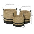 thumbnail image 4 of DecMode 18", 17", 14"H Black Seagrass Handmade Two-Toned Brown Storage Basket with Handles, 3-Pieces, 4 of 13