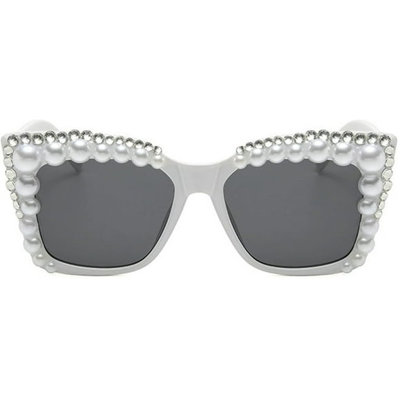 Oversized Bling Crystal Rhinestone Sunglasses Women Retro Ladies Shiny Pearl Cat Eye Sun Glasses UV Protection Eyewear