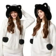 thumbnail image 2 of Sombreros de Invierno para Mujeres Lindo Gato Orejas de Punto Sombrero con Peluche Bola, Pelado Forrado a Prueba de Viento Caliente Balaclava Gato en el Sombrero Sombrero, 2 of 7