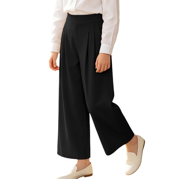 CONROSES Girls Baggy Pants Wide Leg Casual Pants for Girls Lightweight Solid Elastic Waist Drawstring Summer Leisure Pants