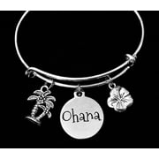 Ohana Family Expandable Charm Bracelet Silver Wire Bangle Adjustable One Size Fits All Gift Hawaiian