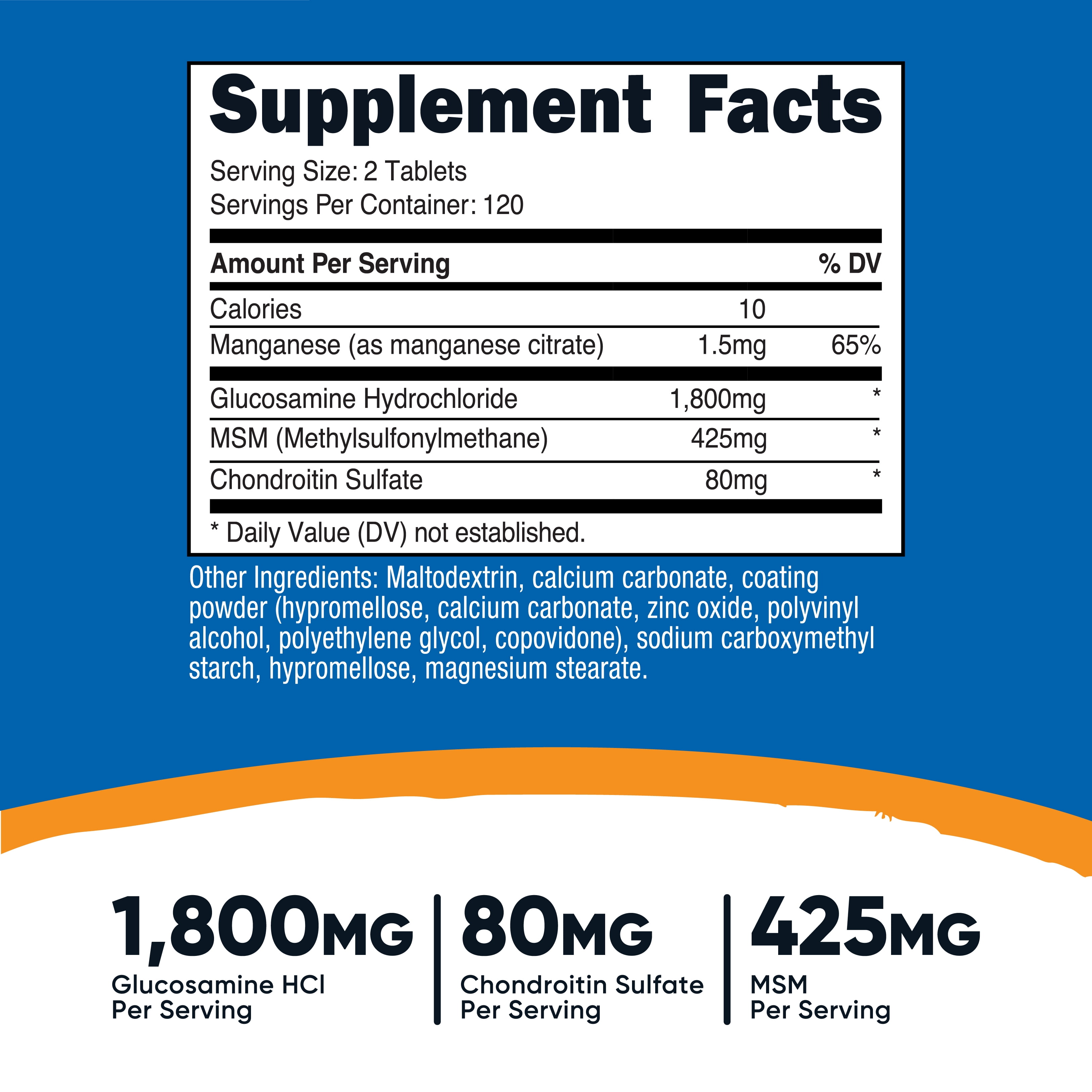 Nutricost Glucosamine 1800mg with Chondroitin & MSM, 240 Tablets, 120 Servings, Supplement