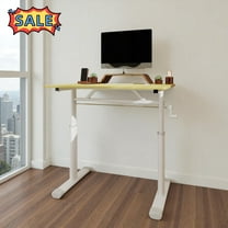 Tcbosik 23.6" - 35.4" Height Adjustable Desk, Small Study Desk with Crank Handle, Standing Study Desk for Home Office, Wood Color