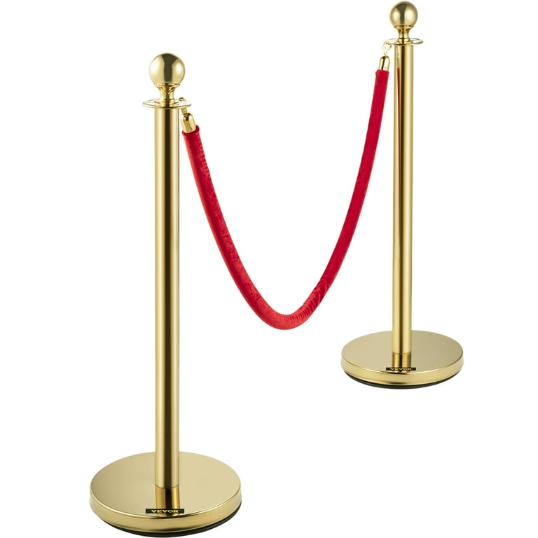 VEVOR Velvet Ropes and Posts 5 ft. Red Rope Stainless Steel Gold