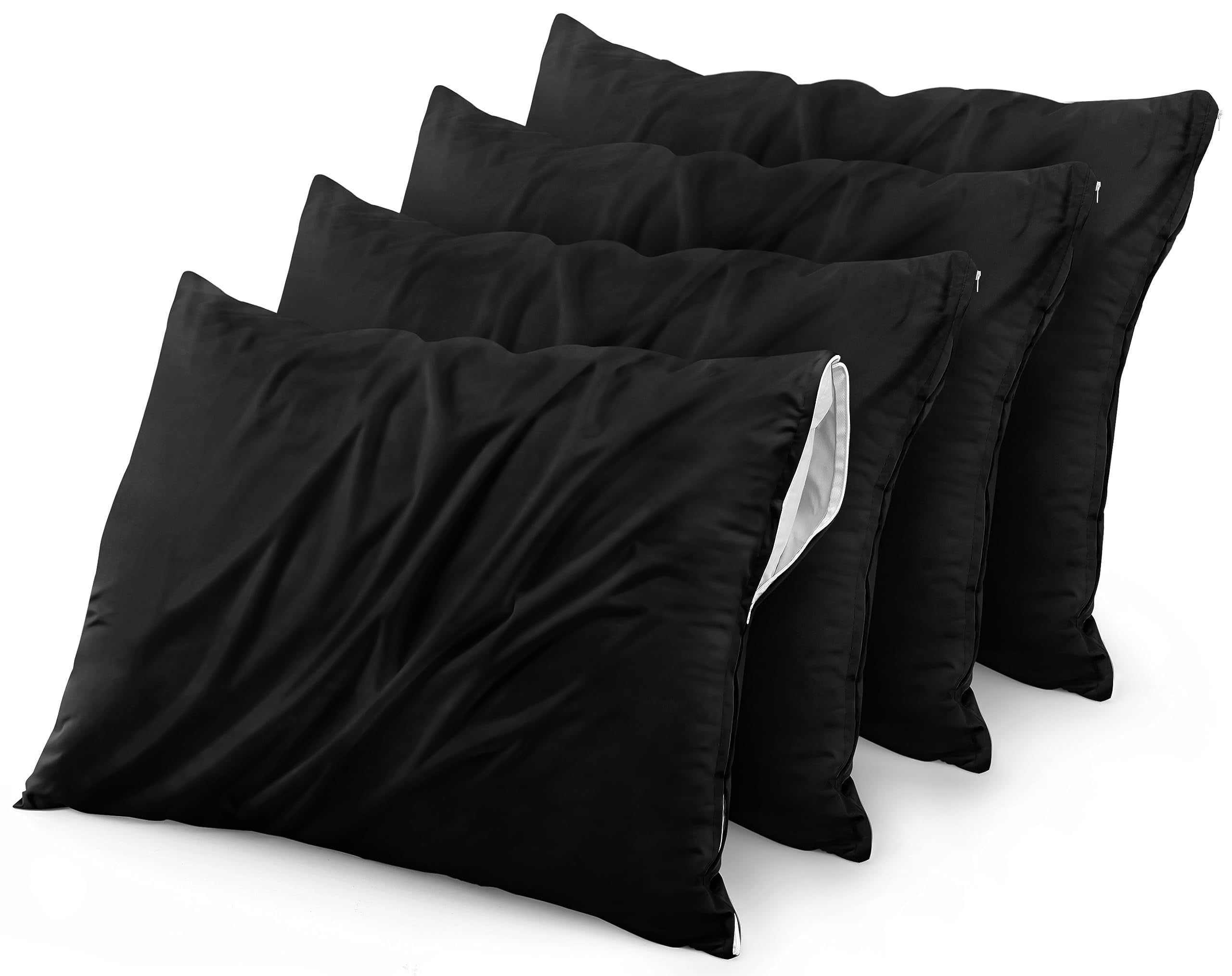 Fundas Almohada Cremallera Suaves Pack De 4 Protectores De Almohada De Algodón Suave - Hipoalergénicos, Con Cremallera - MIA Fundas Almohada Algodón