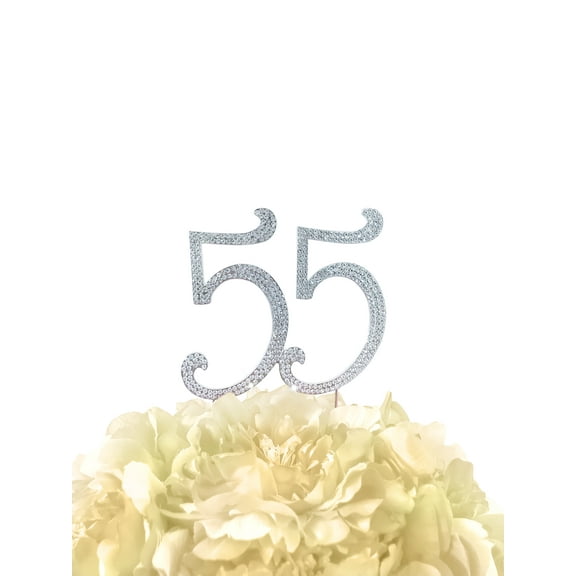Rhinestone Cake Topper - Number 55 - Silver
