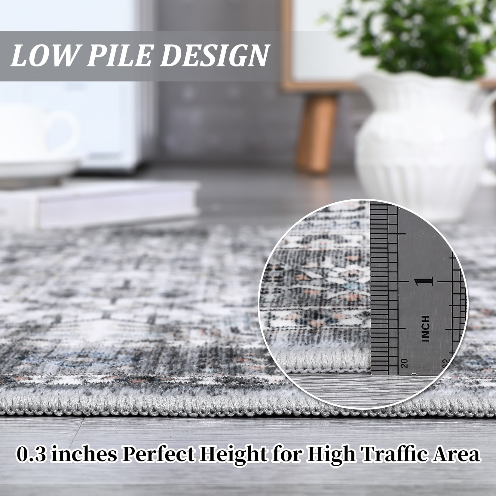 Hasoo Runner Rug 2' x 6' for Bedroom Retro Area Rug for Living Room Medallion Distressed Washable Rug for Hallway Gray