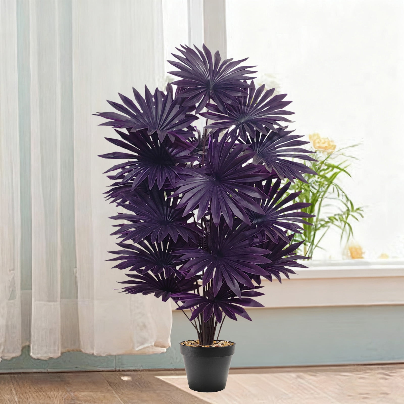 Penmahua Black Artificial Potted Plants 33Inch 24 Leaves Plastic Fake Tropical Plants Realistic Faux Plants For Home Office Desk Shelf Decor Size 33.4X4.7 Inches Black