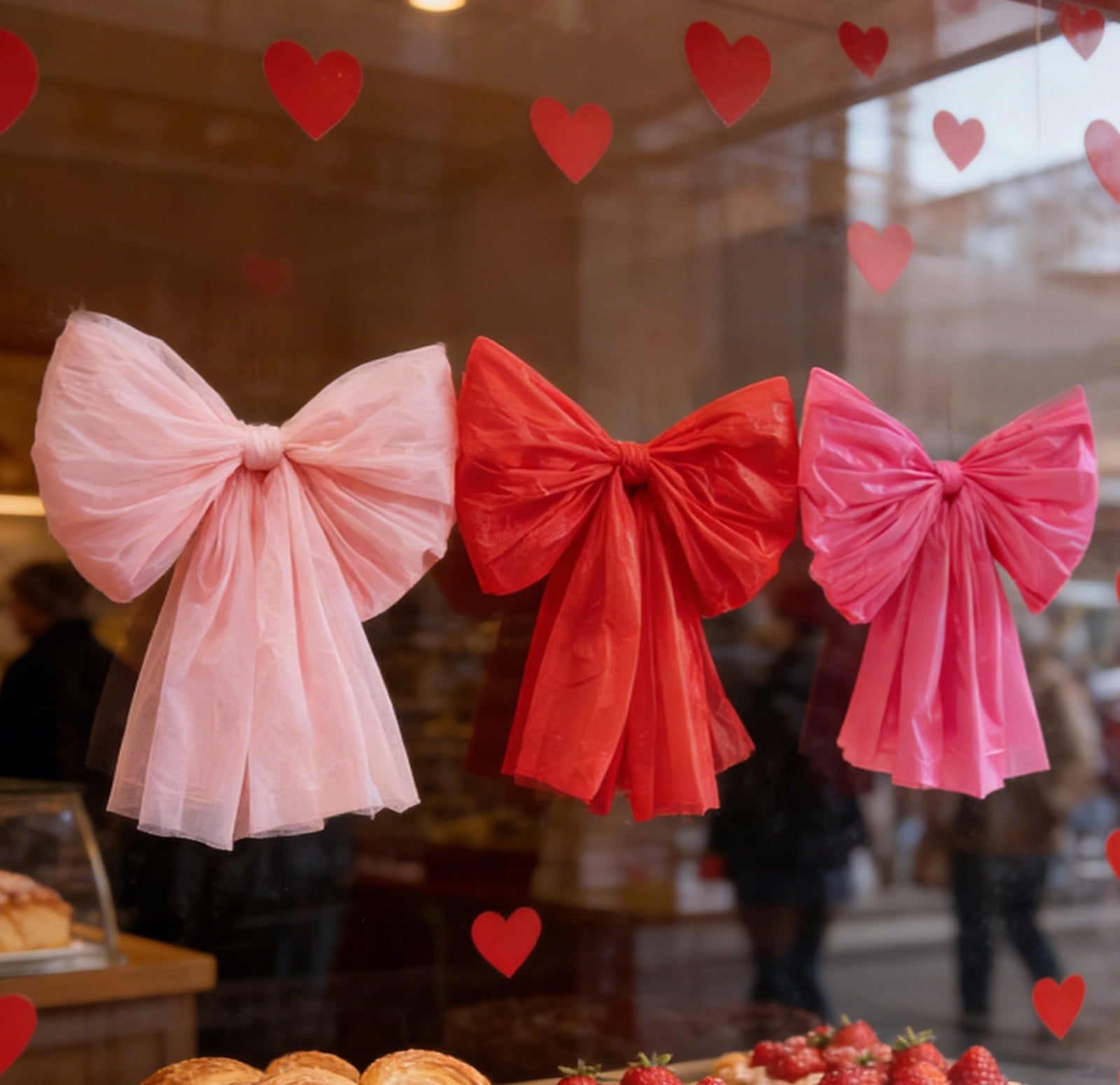 Valentines Day Decorations - Set of 6 DIY Giant Wall Bows, Hanging Valentine Bows Decor for Door Window Room, 23.6" Romantic Red Bows Valentine's Day Gifts