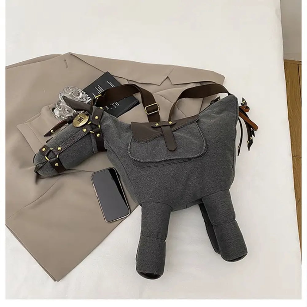 Hotpom Stylish & Unique Horse Shaped Canvas Crossbody Bag, Large Capacity Crossbody Purse, Adjustable Straps and Zipper Closure, Irregular Shape Women's Bag for Commuting, Work, Parties, Brown