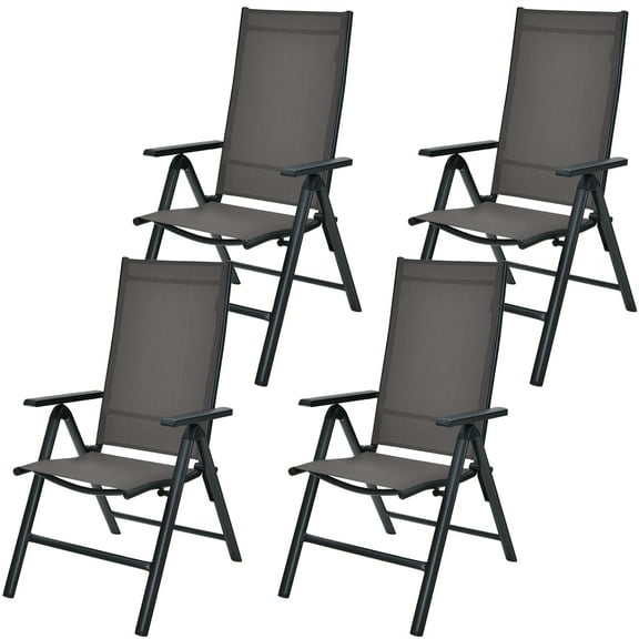 Costway 4PCS Patio Folding Dining Chairs Aluminium Adjustable Back Gray