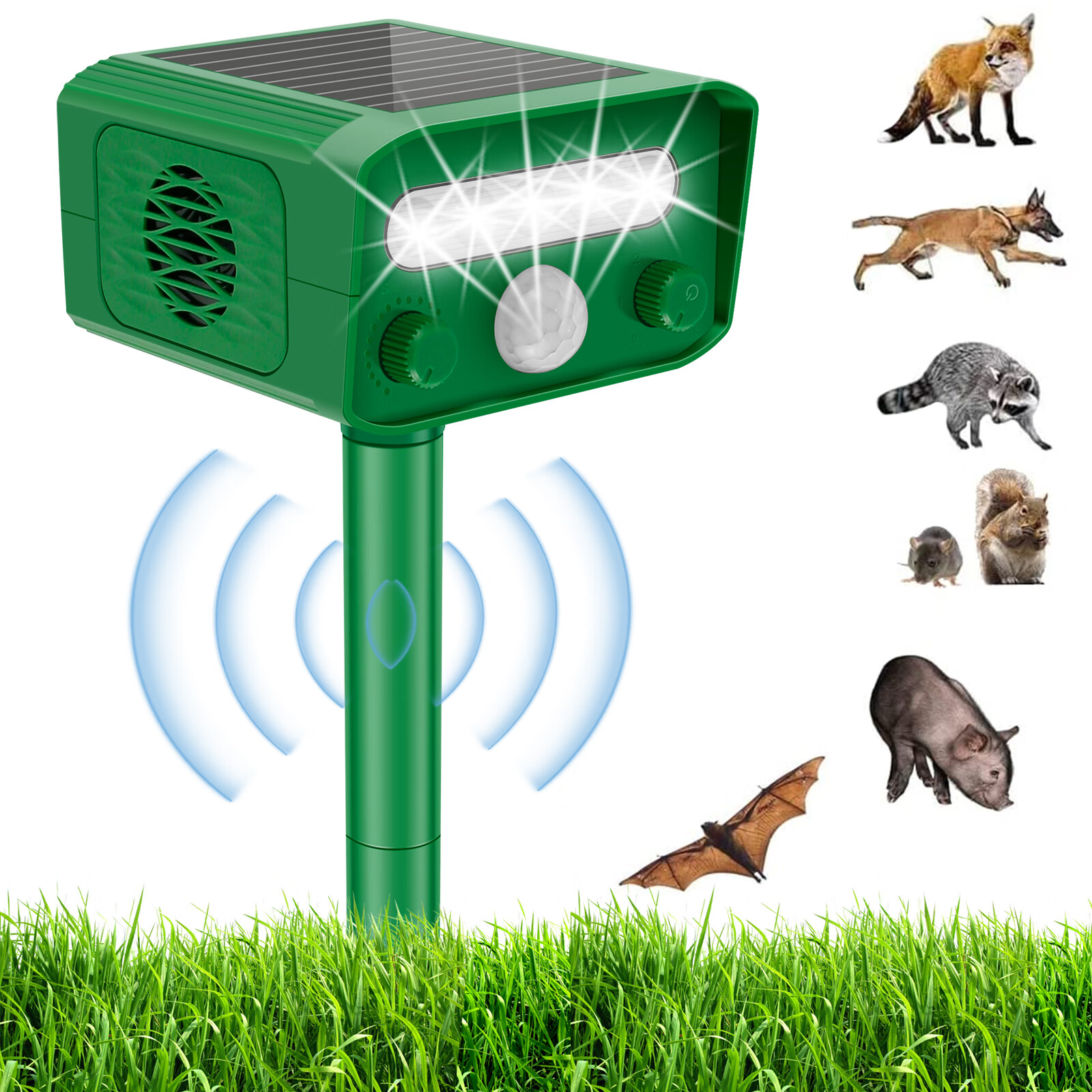 Solar Powered Animal Repeller Ultrasonic Fox Deterrent Rechargeable