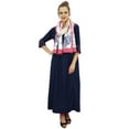 thumbnail image 3 of Bimba Women's Indian Designer Asymmetrical Hem Blue Rayon Kurta With Scarf-8, 3 of 6