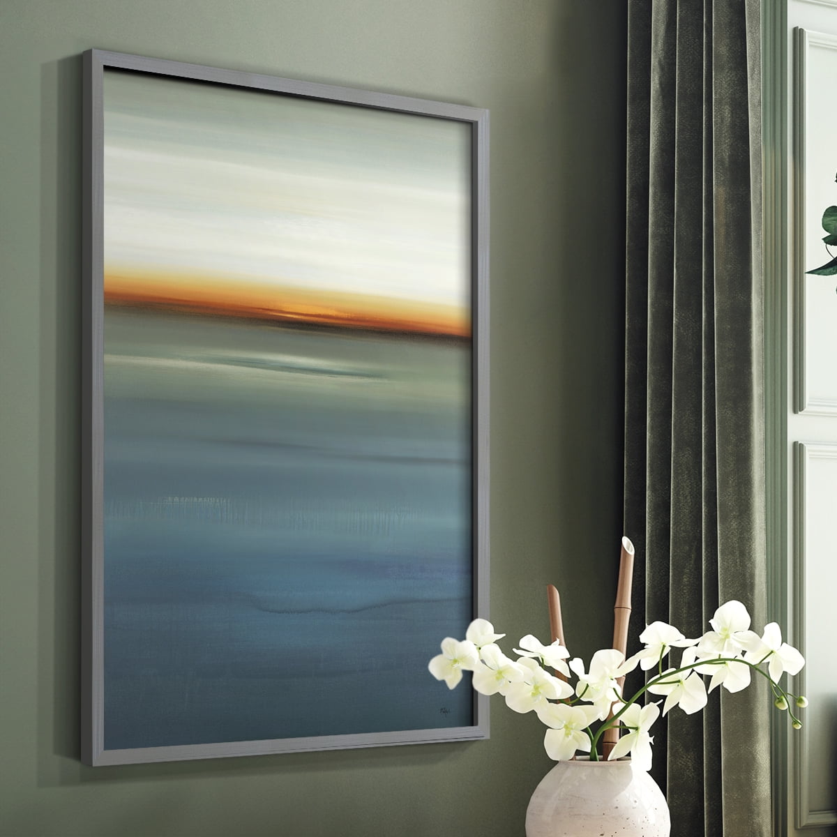 Beside the Blue I Framed Print in Gray Solid Wood Framed Print No Nail Hanging