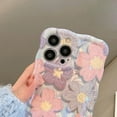 thumbnail image 2 of Designed for iPhone Case,Retro Oil Painting Blu-ray Flower Floral Pattern Camera Lens Protection Shockproof Protective Cover Phone Case (Purple,iPhone 15 Pro), 2 of 5