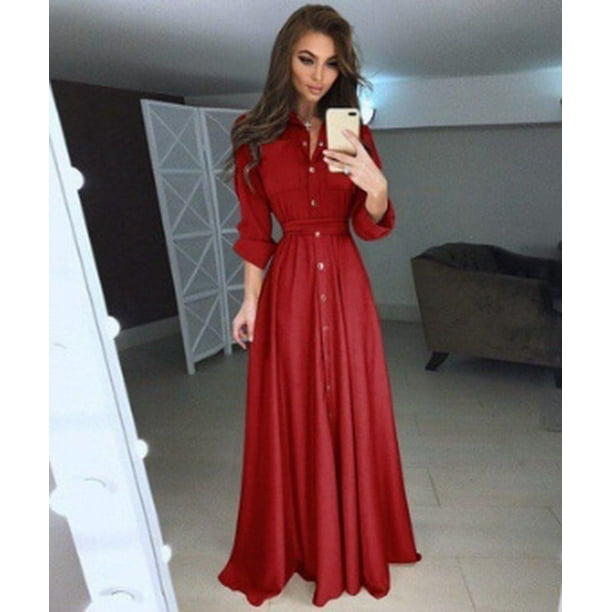Plus Size Women Casual Shirt Dress Summer Long Sleeve Solid Draped Maxi  Dresses Lady Office Chic Slim Fit Flare Shein Dress New 