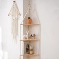 thumbnail image 6 of 1/2/3 Layer Retro Rope Wood Hanging Rack Corner Wall Shelf House Storage Organizer Ladder Floating Shelves for Bedroom, 6 of 18