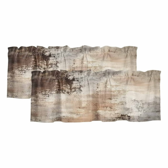 2 Pack Abstract Art Valance for Window Watercolor Brown Gray Gradient Kitchen Valance Rod Pocket Short Curtain Topper Decorative Window Treatment for Living Room Bedroom 42"x12"