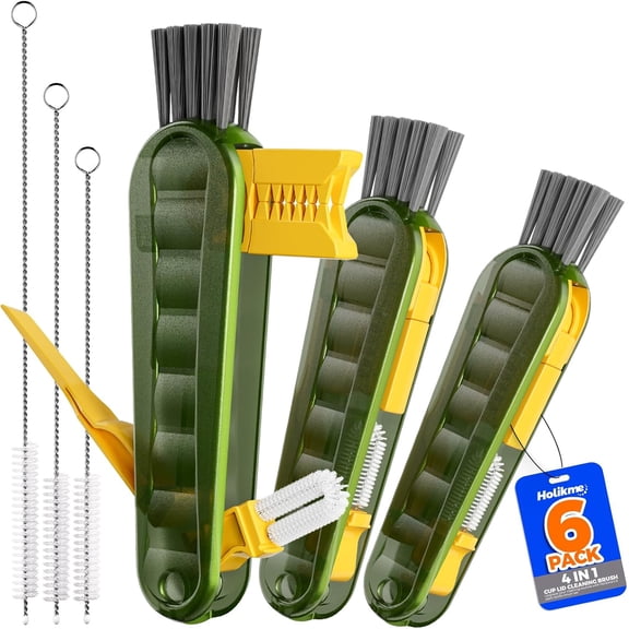 6 Pack 4 in 1 Cup Lid Cleaning Brush Set with 3 Straws, Multifunctional Bottle Brush, Silicone Cup Lid Gap Cleaner, Durable Bristle Crevice Cleaning Brush, Navy & Black & Olive