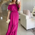 thumbnail image 4 of Elainilye Fashion Dresses for Women 2024 Casual Short-sleeved Off Shoulder Solid Ankle Length Dress Long Dress,Pink, 4 of 7