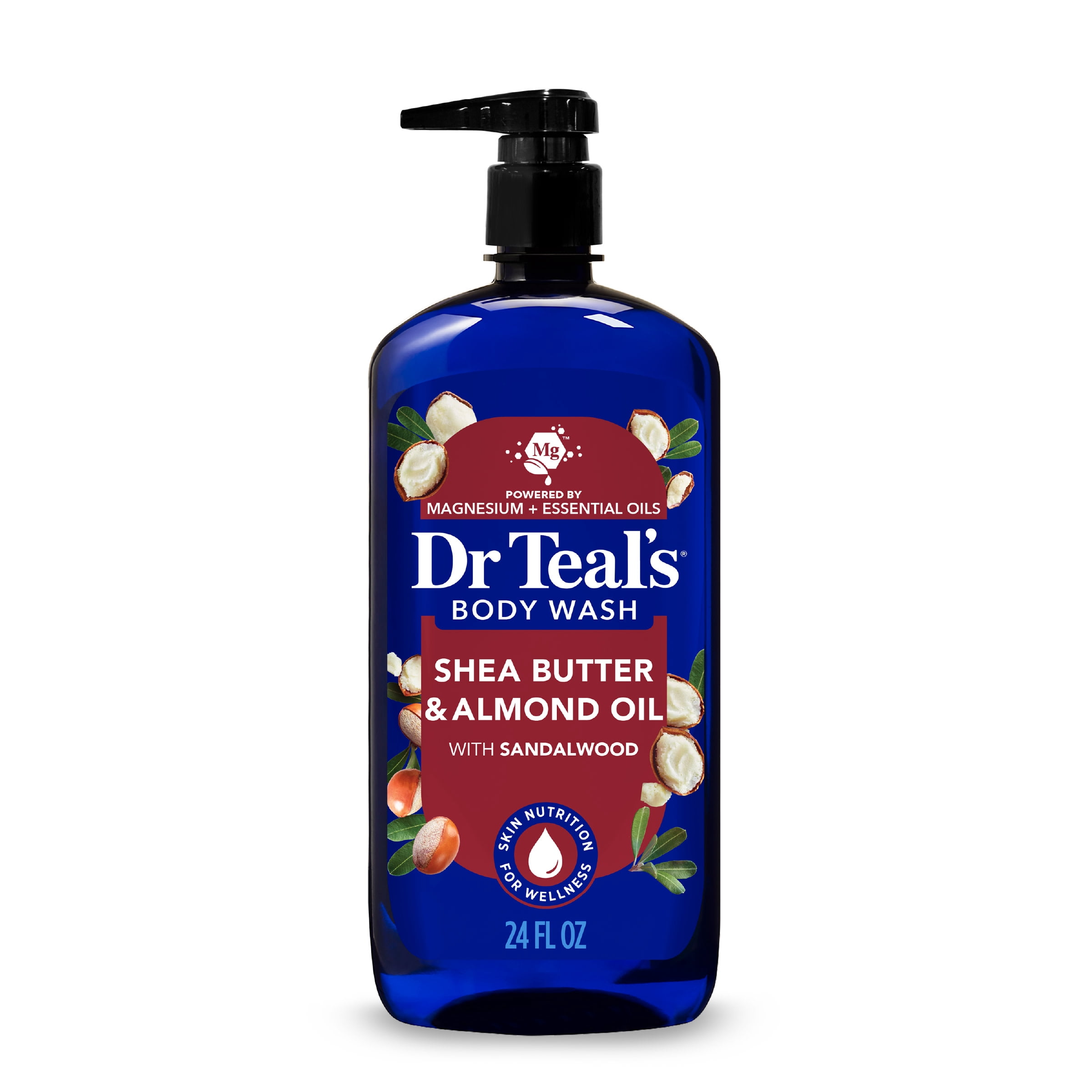 (4 pack) Dr Teal’s Body Wash with Shea Butter & Almond and Pure Epsom Salt, 24 fl oz