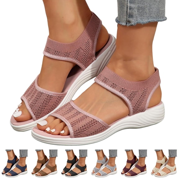 Pandaie Walking Sandals Women Arch Support Hiking Sport Shoes Mesh Breathable Athletic Memory Foam Summer Slip on Sneakers Black Size 6