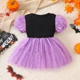 thumbnail image 4 of LIIPEE Girls Dresses Halloween Cartoon Letter Ghost Pumpkin Printed Puff Sleeve Round Neck Ball Gown Princess Sundress Toddler Elegant Birthday Wedding Weekend Dress,Purple,18-24 Months, 4 of 7