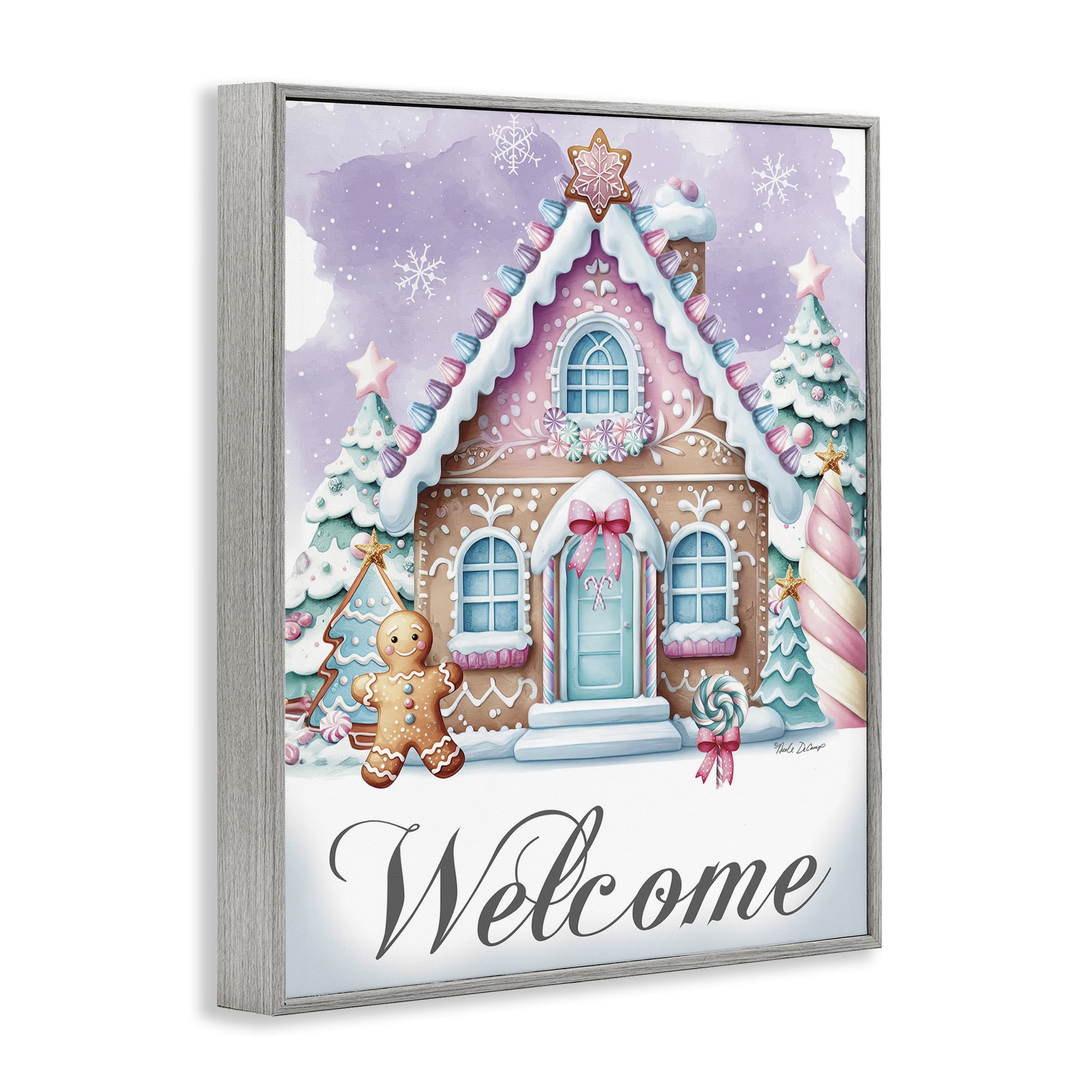 Stupell Industries Welcome Gingerbread House Holiday Painting Gray Framed Art Print Wall Art, 24 x 30